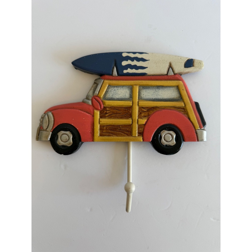 Retro Woody Wagon Surfboard Wall Hook Beach Decor Red Car Towel Key Rack coastal